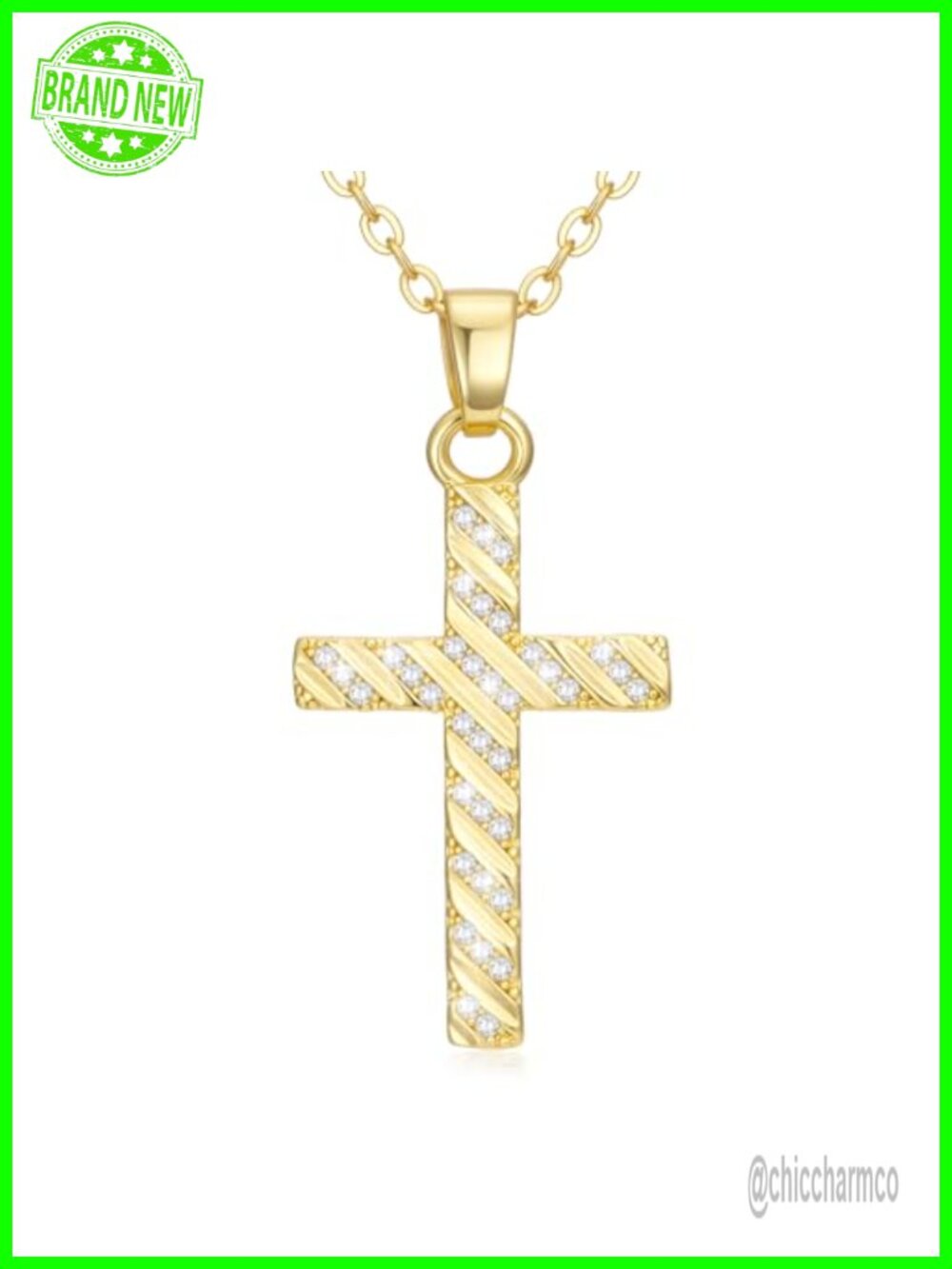 14K Gold Plated Cross Necklace Cubic Zirconia Pendant Religious Gift